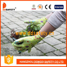 Green Nylon Flower Design Shell Transparent Nitrile Coating Gloves Dnn356